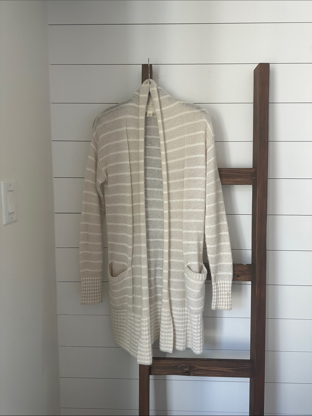 Caslon Neutral Striped Open-Front Cardigan - Cream & Light Beige